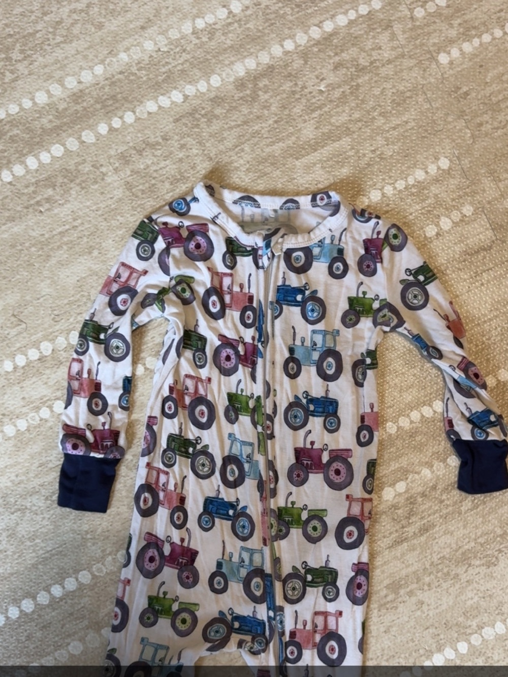 Posh Peanut White Pajamas with Blue, Green, Pink & Red Tractors